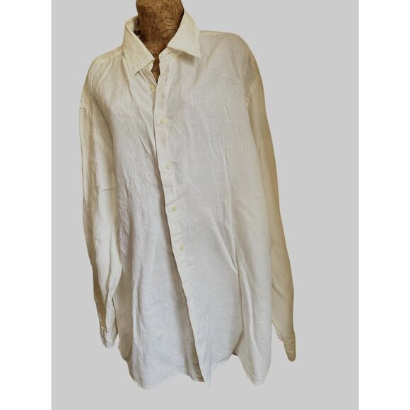 Men's White 100% Linen Button-Up Shirt Unisex Long-Sleeve. Size XL - Picture 4 of 14